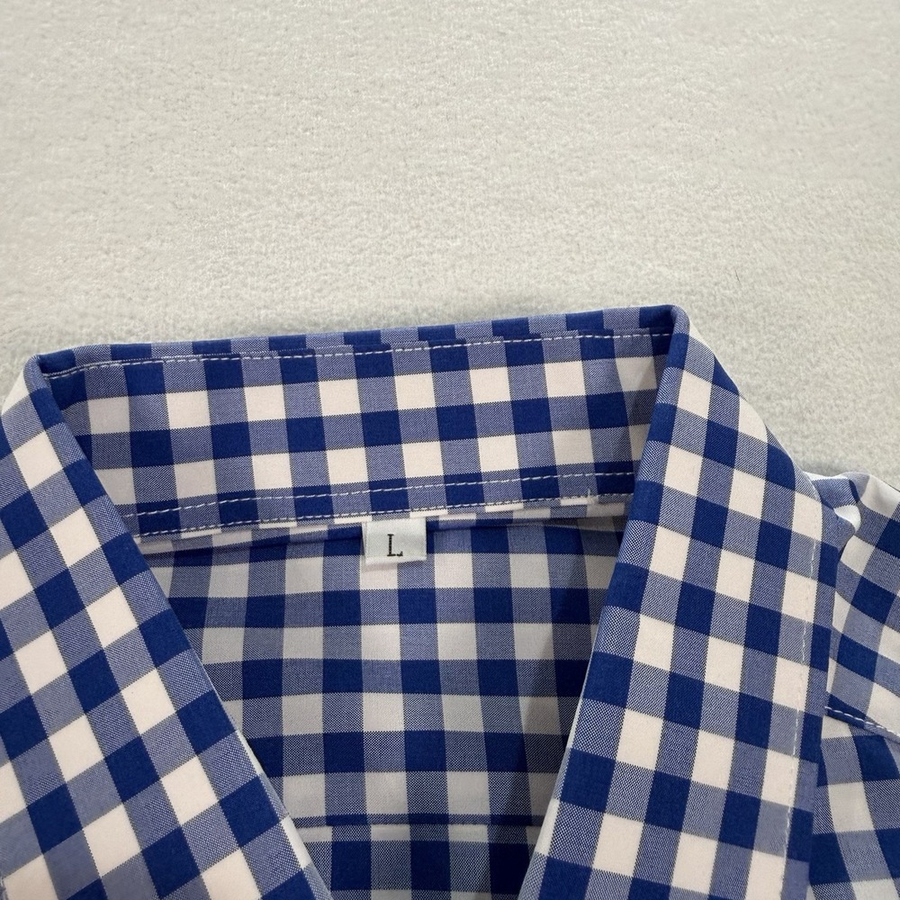 NWT State & Liberty Shirt Mens Large Blue White Gingham Check Long Sleeve - Picture 4 of 8